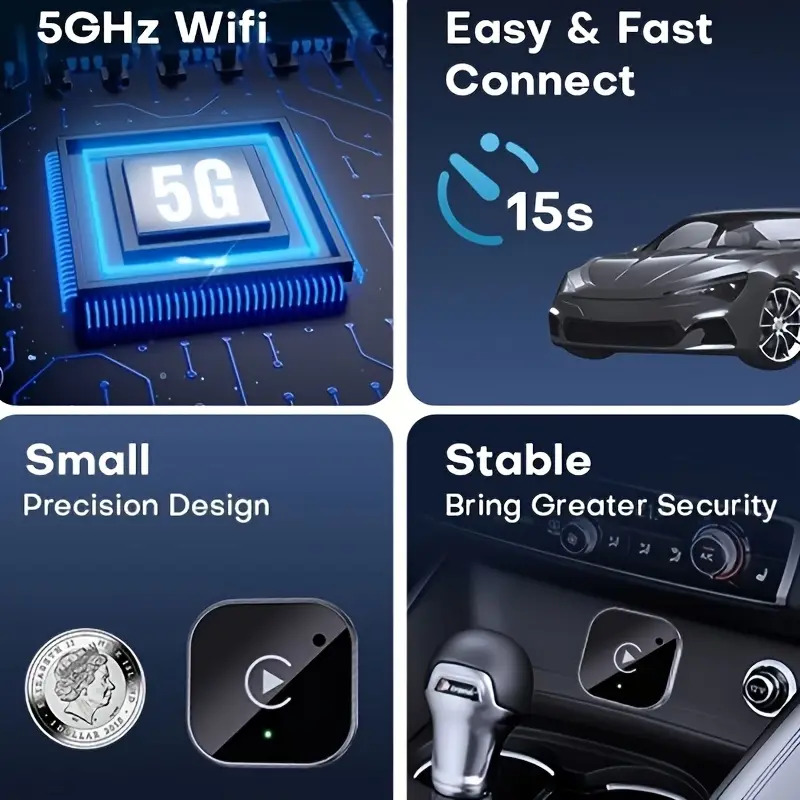 2-in-1 Wireless CarPlay Adapter, Black (A12)