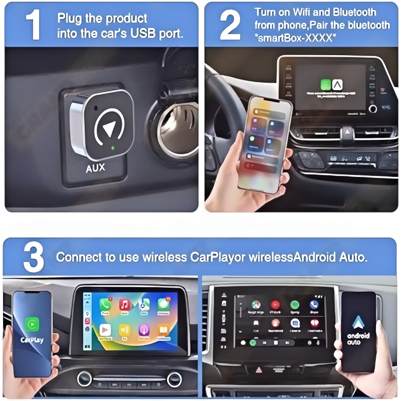 2-in-1 Wireless CarPlay Adapter, Black (A12)