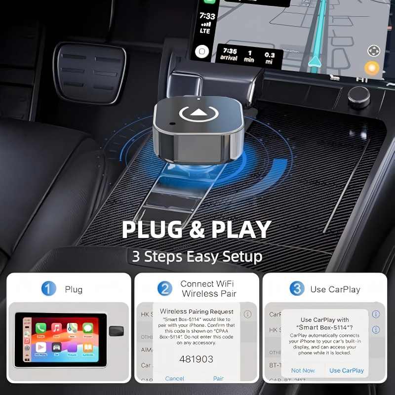 2-in-1 Wireless CarPlay Adapter, Black (A12)
