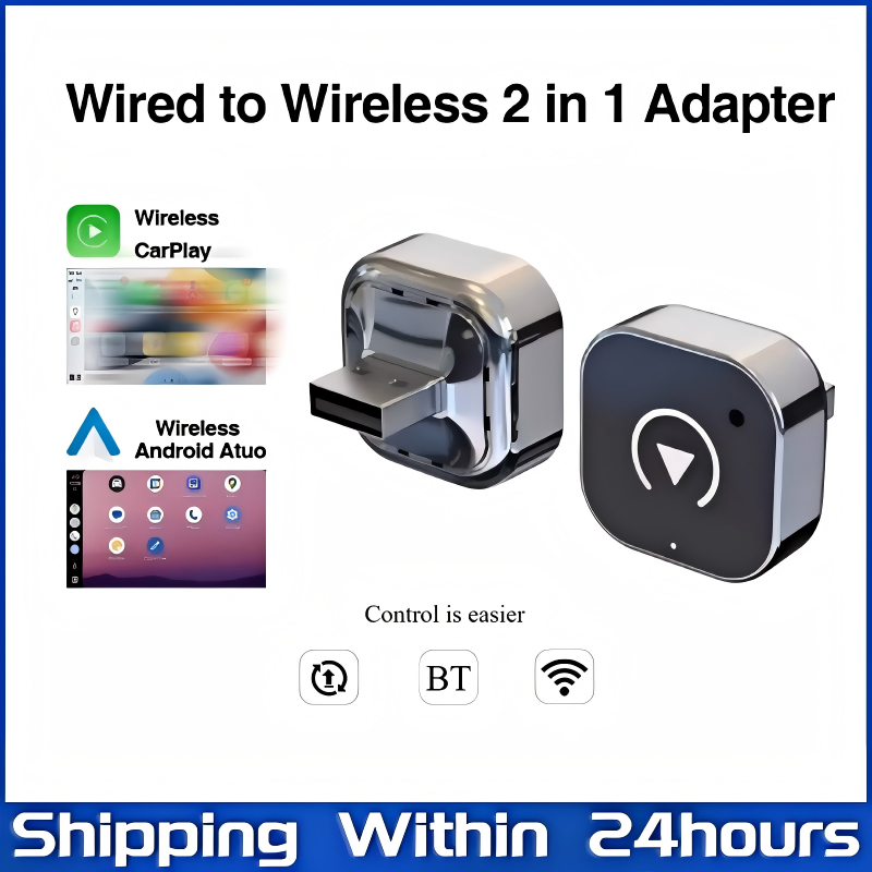 2-in-1 Wireless CarPlay Adapter, Black (A12)