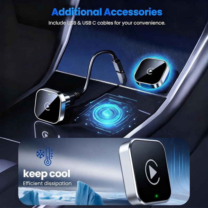 Mini USB Wireless CarPlay Adapter, Silver, (A10)