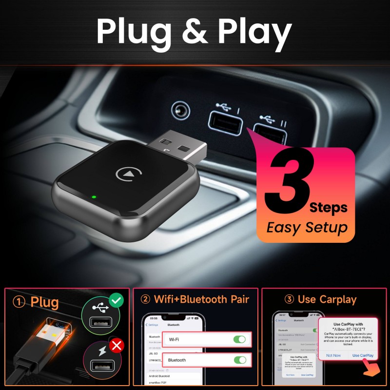 2 In1 Wireless CarPlay Adapter Android Auto USB Type-C CarPlay Wireless WiFi Adapter Plug for Car iPhone (U2)