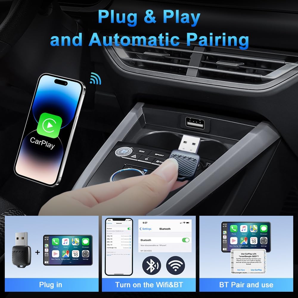 2-in-1 Smart Link Wireless Carplay Adapter Universal Quick Plug-and-play for Car Stereos With Wired to Wireless (U8)
