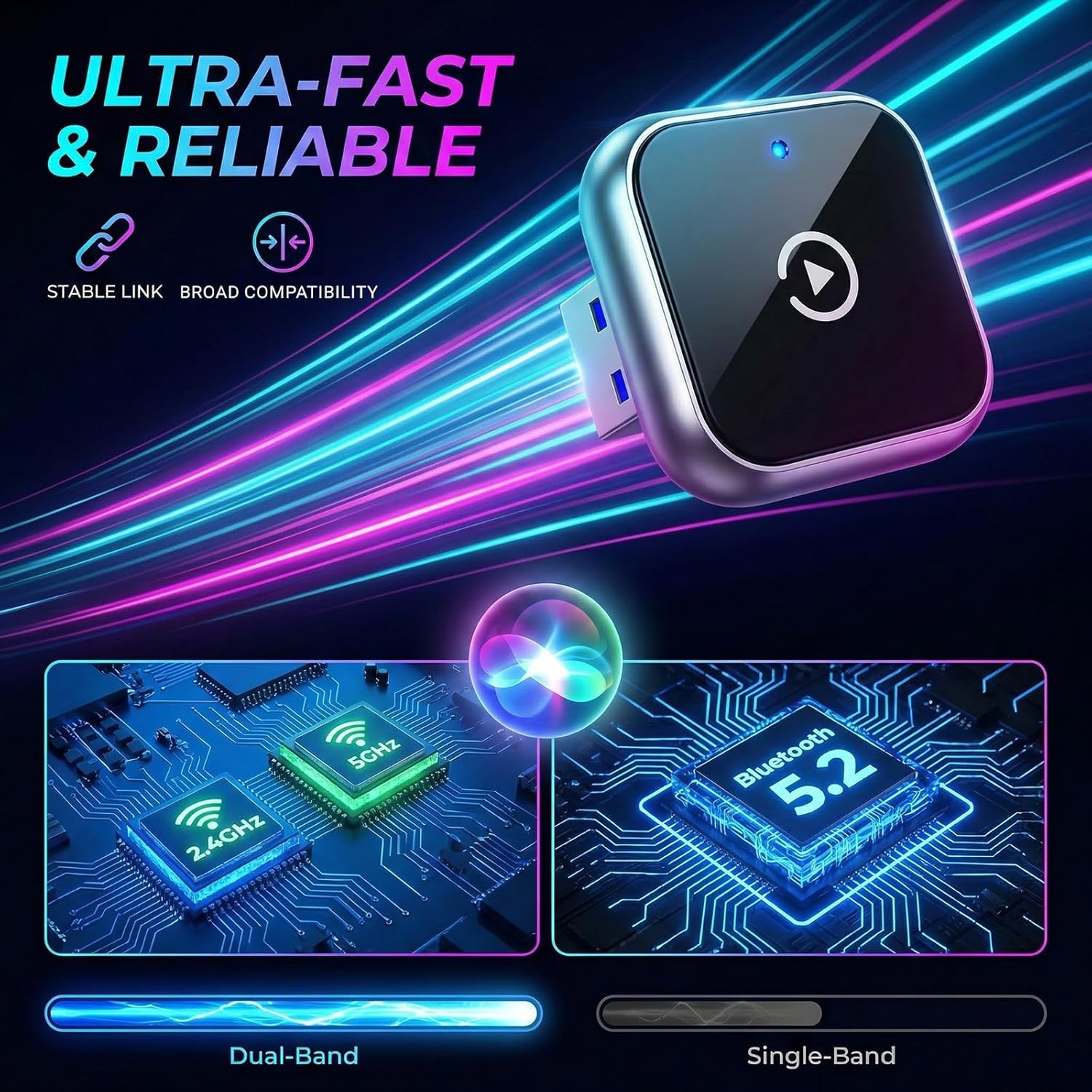 Mini Design Wired to Wireless Car Play Converter, Plug & Play Auto-Reconnect Dongle, Compatible with USB & Type-C (D2)