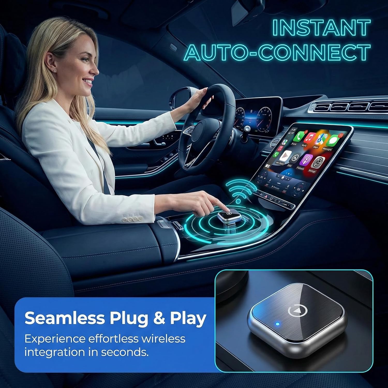 Mini Design Wired to Wireless Car Play Converter, Plug & Play Auto-Reconnect Dongle, Compatible with USB & Type-C (D2)