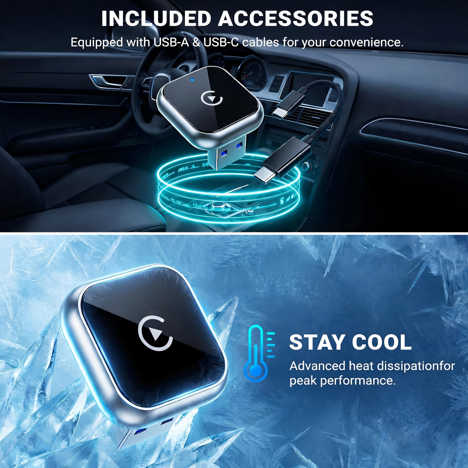Mini Design Wired to Wireless Car Play Converter, Plug & Play Auto-Reconnect Dongle, Compatible with USB & Type-C (D2)