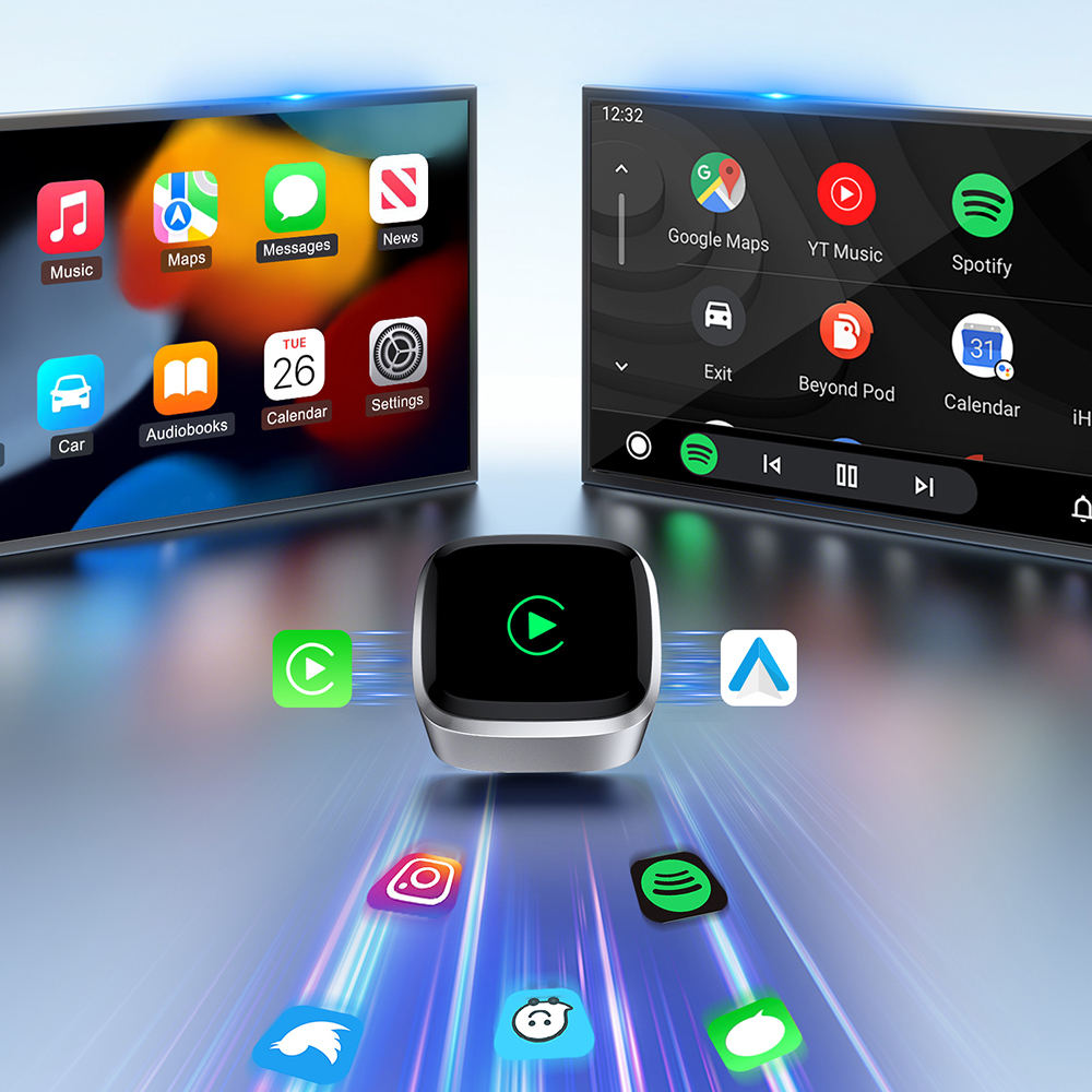 Wireless Dongle Original Wired to Wireless 2in 1 Adapter Easy Plug and Play Wireless Carplay Android Auto (A05)