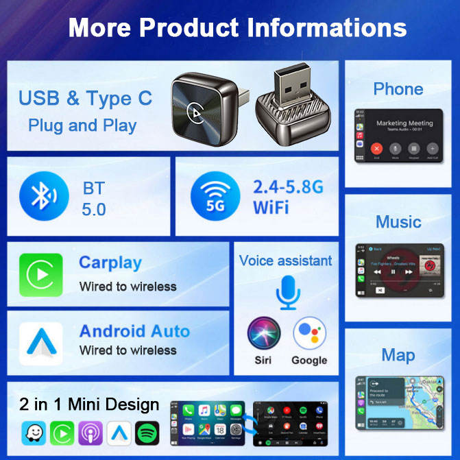 Dongle USB Connection Wireless Carplay Box Smart Car-machine Interconnection Module 2-in-1 Android Autocarplay (A100)