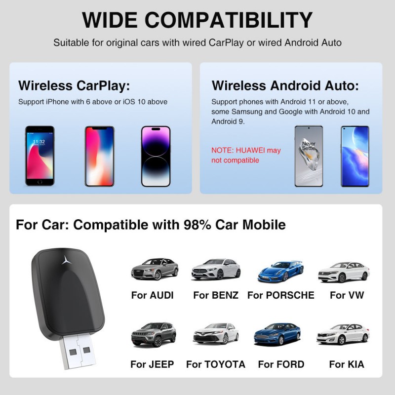 2 in 1 Wireless Carplay Adapter Car Play Dongle for Iphone apple acura Upgraded Accessories Carplay & Android Auto Receiver (A011)