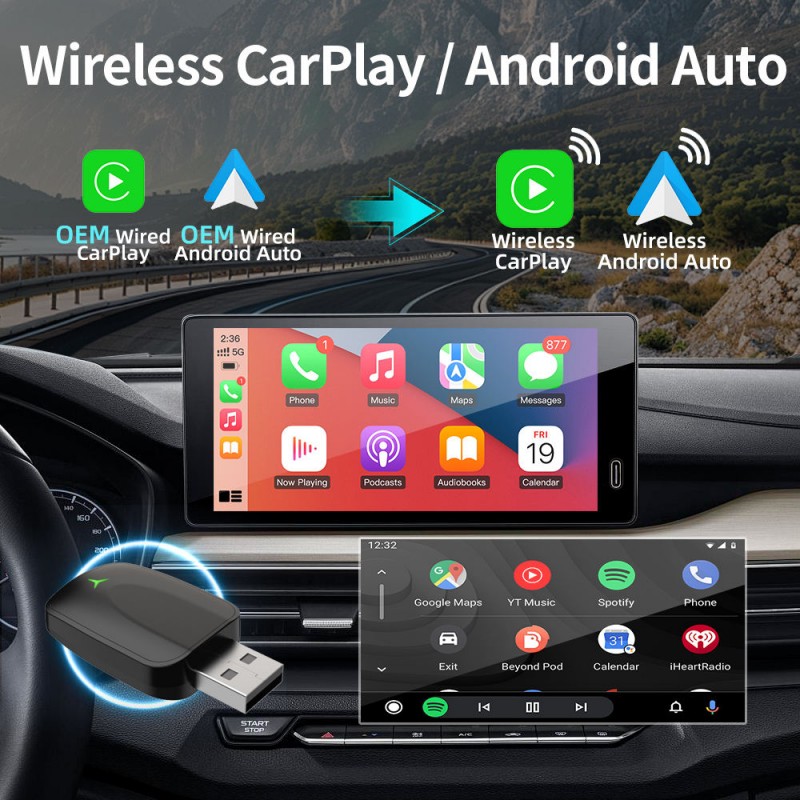 2 in 1 Wireless Carplay Adapter Car Play Dongle for Iphone apple acura Upgraded Accessories Carplay & Android Auto Receiver (A011)