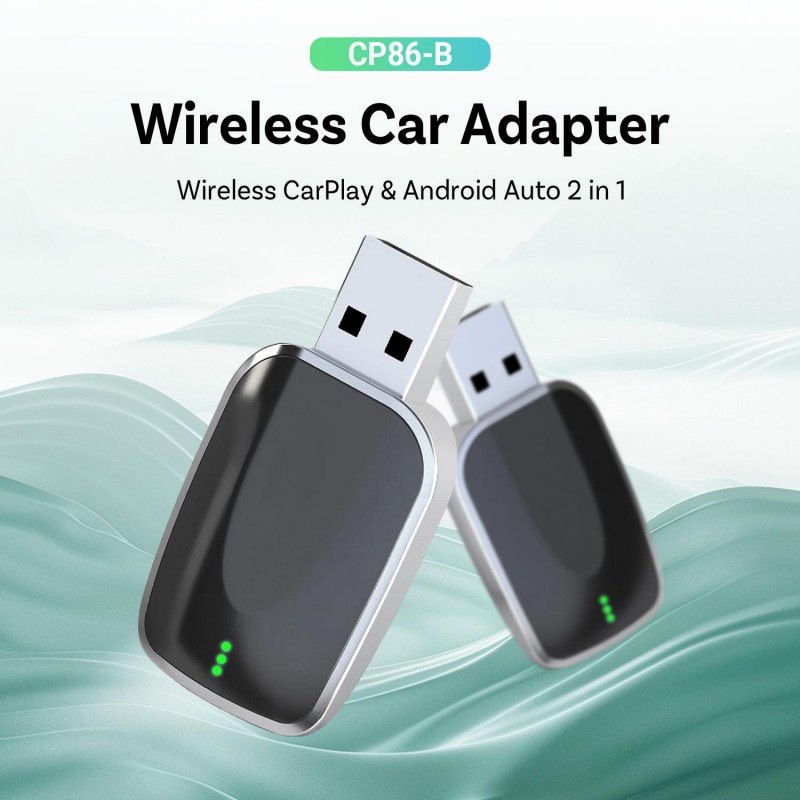 Portable Wireless 2in1 CarPlay Adapter with USB-Type C Connectors and Easy Plug Installation (A011-3)
