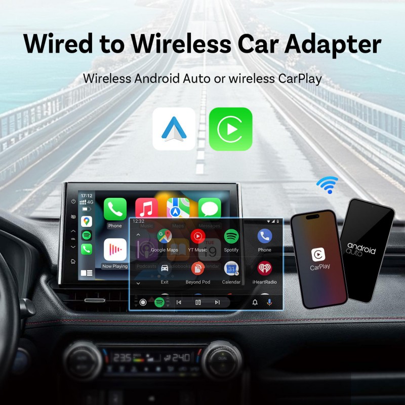Portable Wireless 2in1 CarPlay Adapter with USB-Type C Connectors and Easy Plug Installation (A011-3)