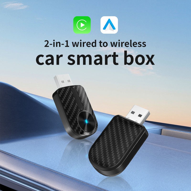 2-in-1 Mini Wireless USB Dongle Adapter with GPS Support for Android Auto & CarPlay Universal Fitment Plug&Play Upgrade (A006)