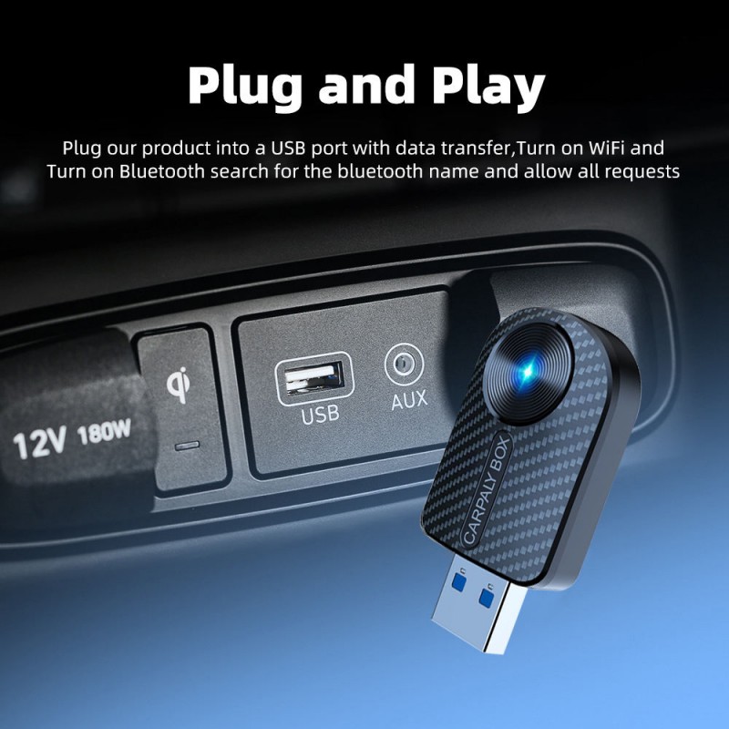 2-in-1 Mini Wireless USB Dongle Adapter with GPS Support for Android Auto & CarPlay Universal Fitment Plug&Play Upgrade (A006)