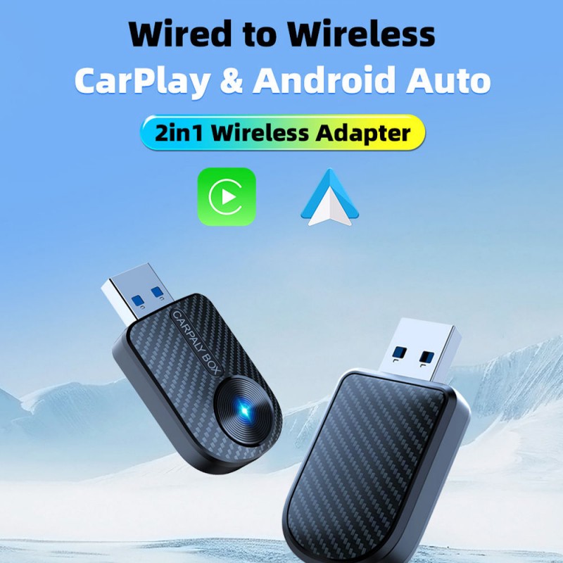 2-in-1 Mini Wireless USB Dongle Adapter with GPS Support for Android Auto & CarPlay Universal Fitment Plug&Play Upgrade (A006)