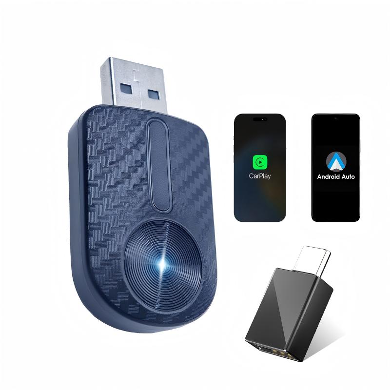 2-in-1 Mini Wireless USB Dongle Adapter with GPS Support for Android Auto & CarPlay Universal Fitment Plug&Play Upgrade (A006)