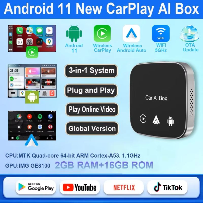 3-in-1 Android Smart Multimedia Box with Wireless CarPlay & Android Auto (A30)