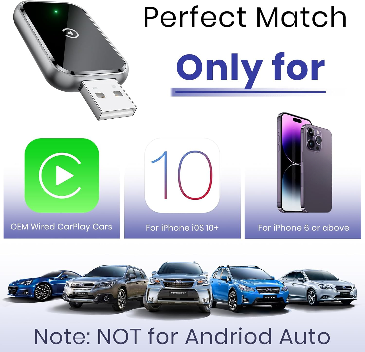 Wireless CarPlay Adapter Auto Adapter Plug Bluetooth USB a for Original Cars (A02)