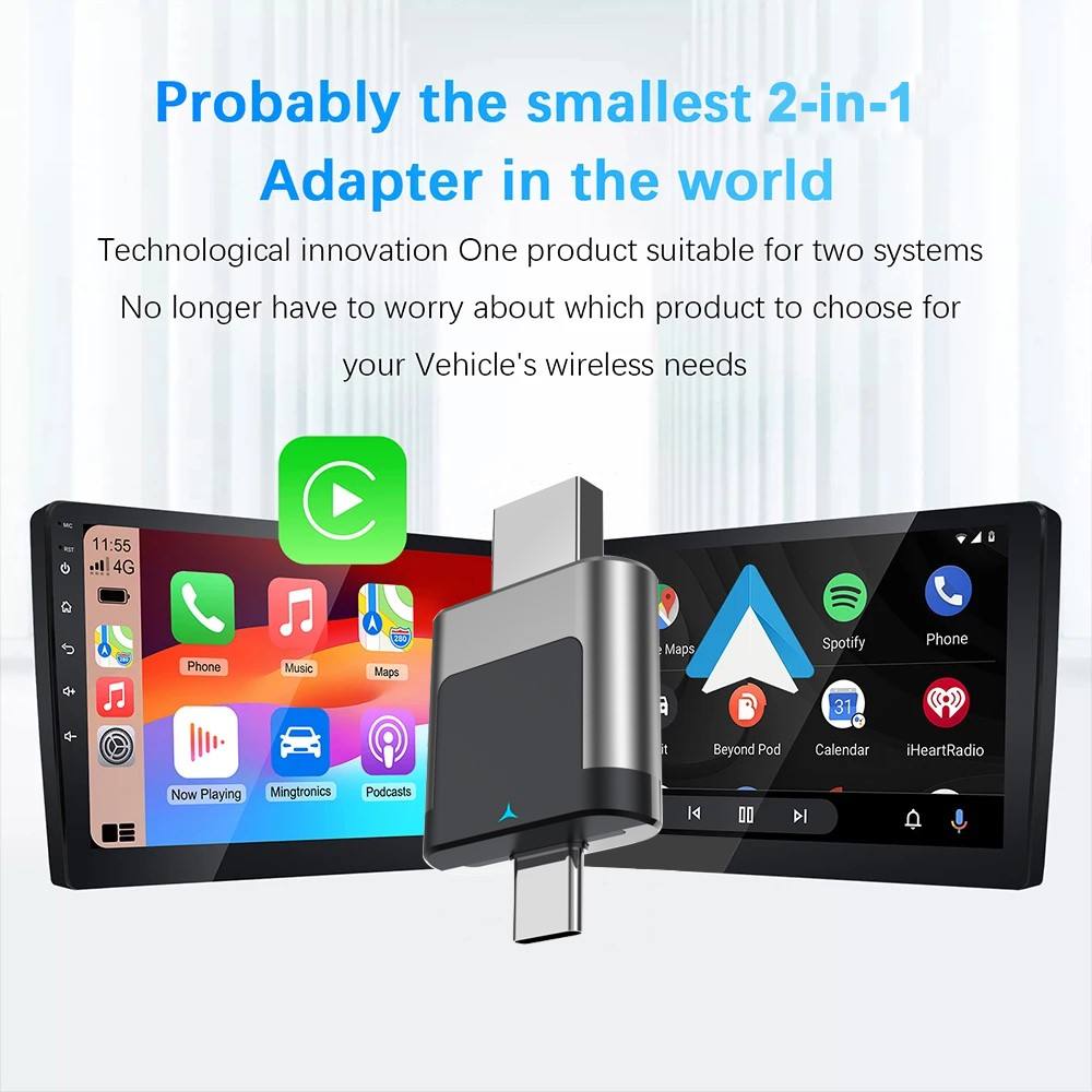 2 in 1 Auto CarPlay Wireless Dongle USB + Type-C Dual Interface Carplay Adapter & Android Auto Wireless Adapter (A022)